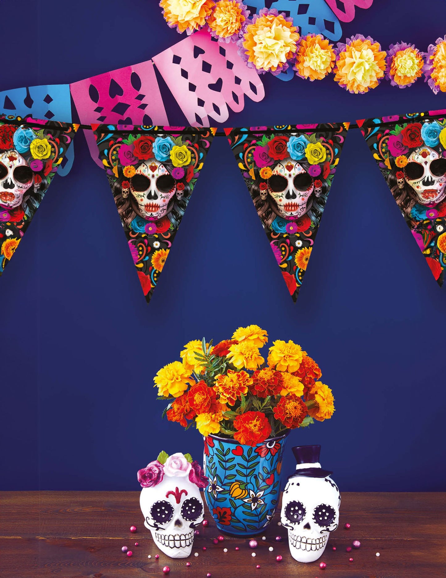 Rajongók Garland Cartina Dia de Los Muertos