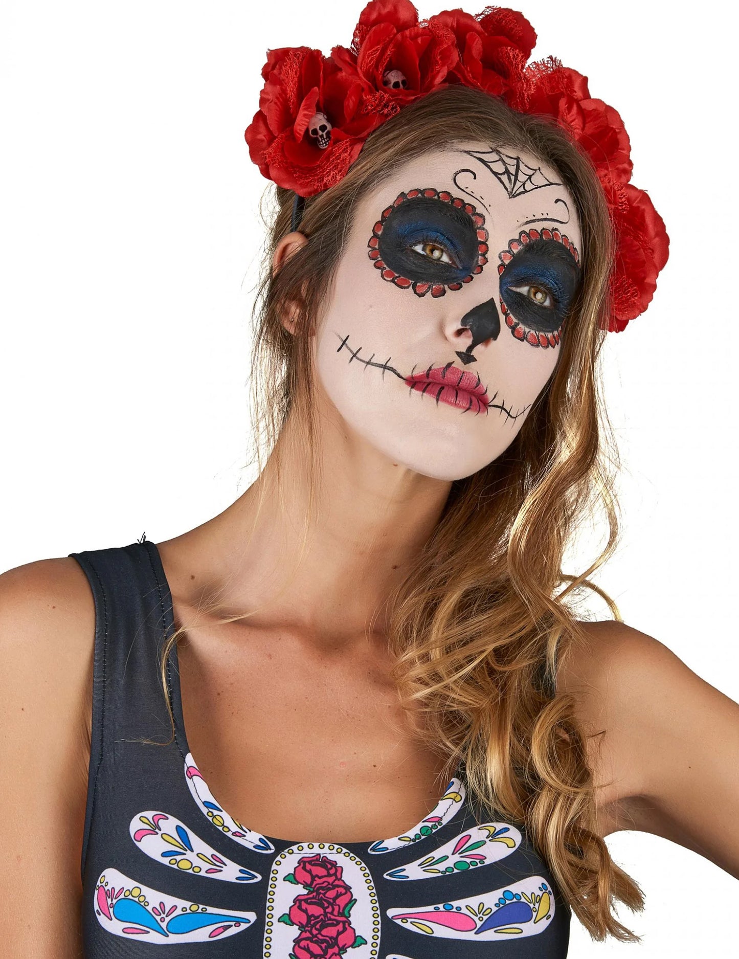 Piros virágfejjel dia de los muertos felnőtt